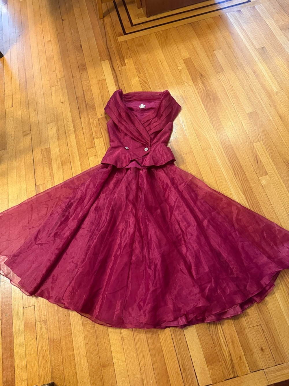 Watters Deep Berry Sleeveless Midi Dress with Peplum Waist